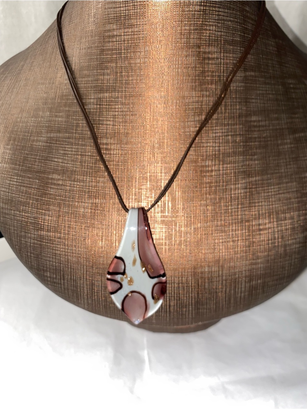 Premier Design Handcrafted Glass Teardrop Pendant Necklace - Pink and White